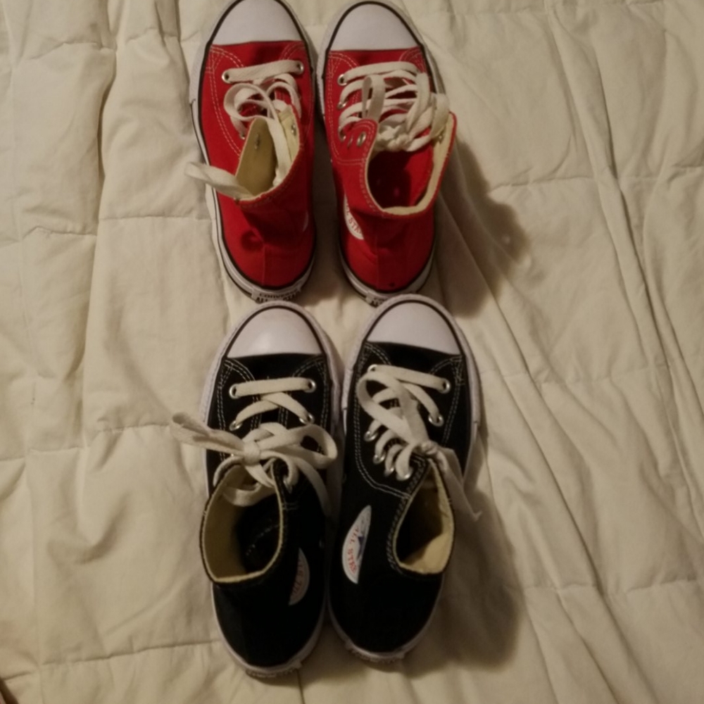Two pairs of Boys Converse Hightop shoes $20